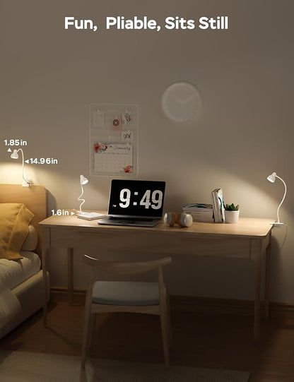 Clip on Lamp USB Reading Light, 3 Color Modes, 10 Brightness Dimmable, Flexible Gooseneck Desk Lamp with Clamp, Eye Care Clip on Light for Bed Desk Headboard Home Dorm White