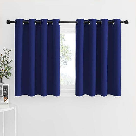 NICETOWN Small Kitchen Window Drapes - Thermal Insulated Blackout Window Curtains Grommet Panels for Dorm/Bathroom (2 PCs, Navy Blue, 52 Width x 36 inches Length 1.2 inches Header)