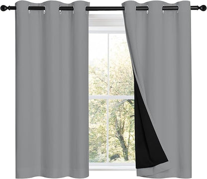 NICETOWN Silver Grey 100% Blackout Curtains with Black Liners, Thermal Insulated Full Blackout 2-Layer Curtains, Energy Efficiency Window Draperies for Dining Room (2 Panels, 42-inch W by 45-inch L)