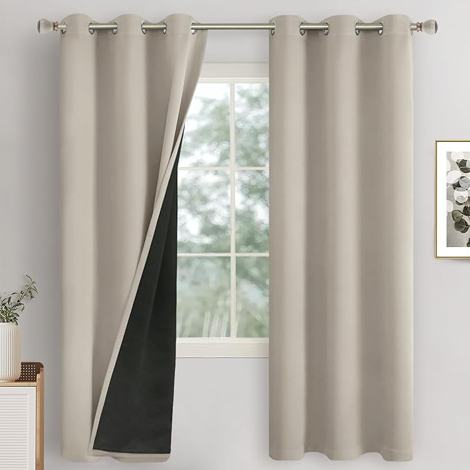 100% Blackout Curtains for Bedroom 2 Panels Set, Thermal Insulated Sun Blocking 72 Inch Length Soundproof Grommet Thick Window Curtains, Each 42 Inch Wide, Cashmere