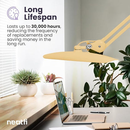 Neatfi XL 2,200 Lumens LED Desk Lamp with Clamp, 24 Watt Bright Architect Task Lamp, 20 Inches Dimmable Computer Light, Adjustable Desk Light for Home, Office, Crafts, Nails & Hobbies (Non-CCT, Gold)