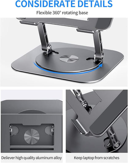 Adjustable Laptop Stand with 360 Rotating Base, Computer Stand for Laptop Ergonimic Foldable Laptop Riser for Desk Compatible with MacBook Pro/Air Notebook up to 16 Inches, Grey