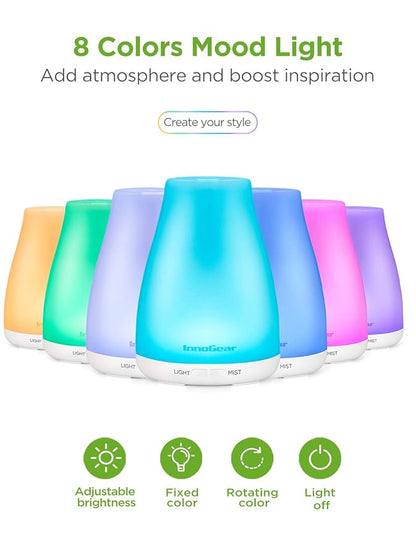 InnoGear Essential Oil Diffuser with Oils, 100ml Aromatherapy Diffuser with 6 Essential Oils Set, Aroma Cool Mist Humidifier Gift Set, White