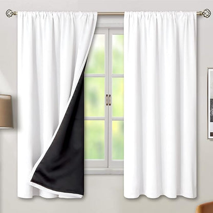 BGment White Blackout Curtains for Bedroom 63 Inch Length 2 Panels Set, 100% Room Darkening Thermal Insulated Soundproof Window Curtains with Rod Pocket, Each Panel 38 Inch Wide, Pure White