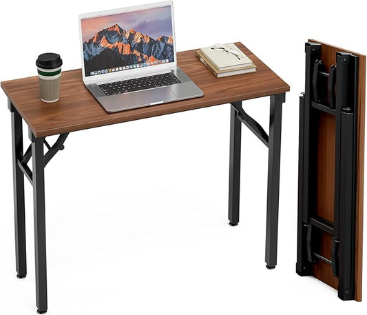 Small Computer Desk Folding Table - 35.8" Foldable Office Desk, No Assembly, Perfect for Small Spaces in Bedroom, Dorm, or Apartment, Portable Mini Desk or Study Table with Compact Design， Walnut