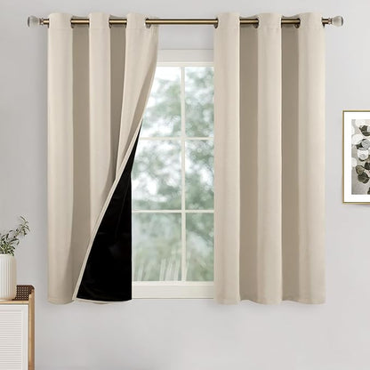 Champagne Blackout Curtains for Bedroom 45 Inch Length 2 Panels Set, Thermal Insulated 100% Light Blocking Soundproof Grommet Window Curtains for Living Room with Black Liner, Each 42 Inch Wide