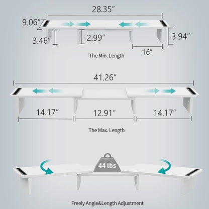 Zimilar Dual Monitor Stand Riser, Monitor Stand with Adjustable Length and Angle, Wood Monitor stand for desk, Monitor Riser for 2 monitors with Storage Space(White Large)