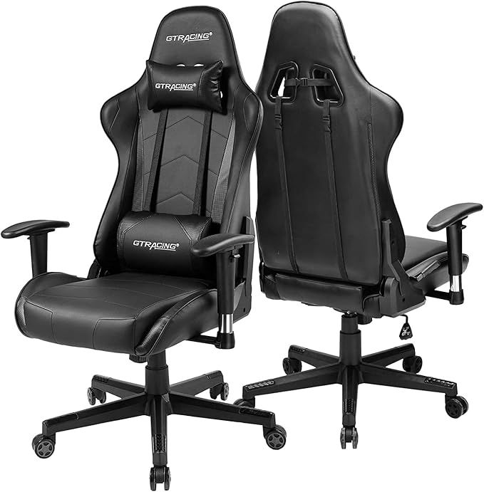 GTRACING Gaming Chair Racing Office Computer Ergonomic Video Game Chair Backrest and Seat Height Adjustable Swivel Recliner with Headrest and Lumbar Pillow Esports Chair,Black