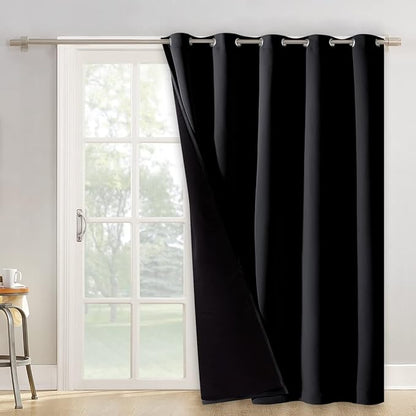 NICETOWN Extra Wide Patio Door Curtain, Super Heavy-Duty Thermal Sliding Glass Door Lined Drape, Privacy Assured 100% Blackout Window Treatment(Black, 1 Panel, 62 inches W x 84 inches L)