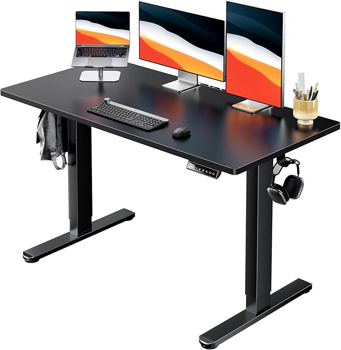 HUANUO Electric Standing Desk, 48" x 24" Whole Piece Desktop, Adjustable Height Computer Desk, 4 Height Memory Settings, Sit Stand Up Desk for Home Office, Black