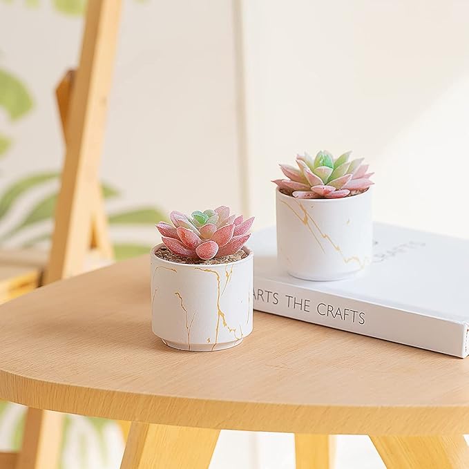 zenmag Succulents Plants Artificial, Mini Fake Succulents in White Ceramic Pots for Desk Livingroom Bathroom and Home Decoration Office Decor for Women Set of 2 Artificial Succulents