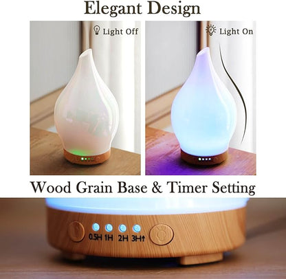 Porseme 150ml Essential Oil Diffuser Glass Color Changing Aroma Air Diffusers Aromatherapy Ultrasonic Cool Mist Humidifier 4 Running Hours Waterless Auto-Off for Sleeping Yoga Office Spa (White Jade)