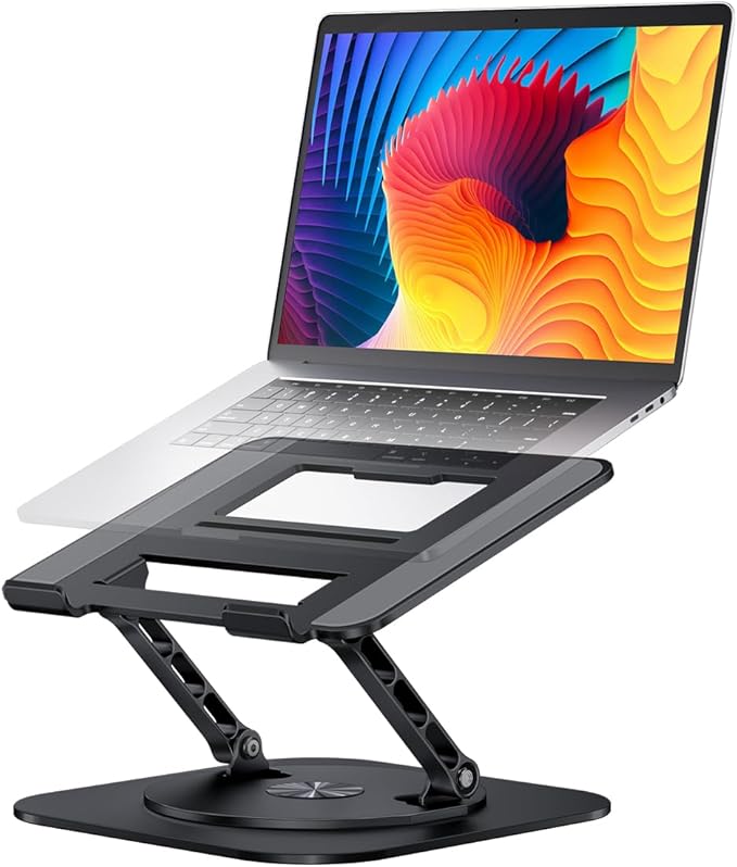 Adjustable Laptop Stand with 360 Rotating Base, Computer Stand for Laptop Ergonimic Foldable Laptop Riser for Desk Compatible with MacBook Pro/Air Notebook up to 16 Inches, Black