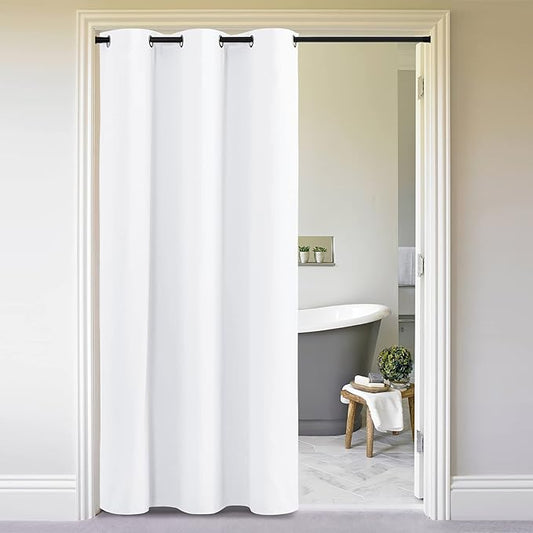 NICETOWN Curtains & Drapes for Door Tapestry, 84 inches Long Door Curtains for Bathroom Pantry Bedroom Closet (White, 1 Panel, 5ft Wide x 7ft Long)