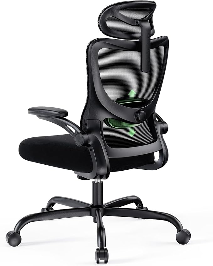 Marsail Ergonomic Office Chair with Headrest Mesh Office Computer Desk Chair with Adjustable Lumbar Support Rolling Work Swivel Task Chairs with Wheel 3D Armrests