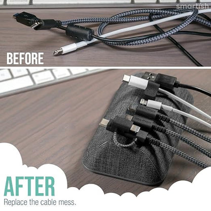 Smartish Magnetic Cord Holder - Bigger Cable Wrangler Organizer with Magnet Clips for Charger Management on Desktop, Nightstand, or Side Table - Holds 6+ Cables - No. 2 Pencil Gray