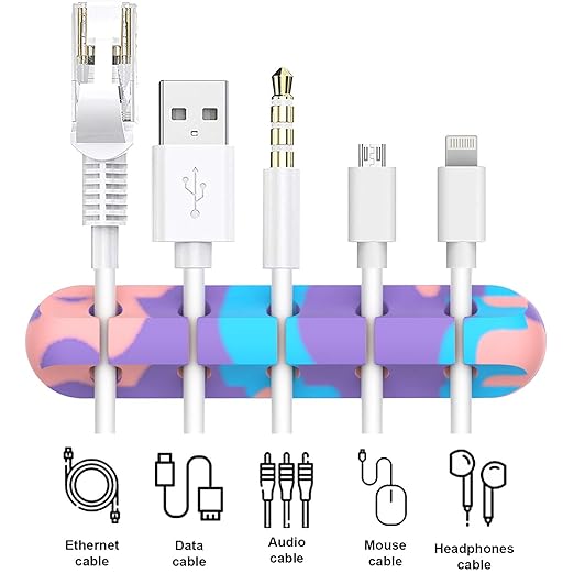 Cable Organizer, Cord Organizer Cable Management, Cable Clips USB Cable Holder Wire Organizer Cord Clips,(5, 3 Slots Colourful)