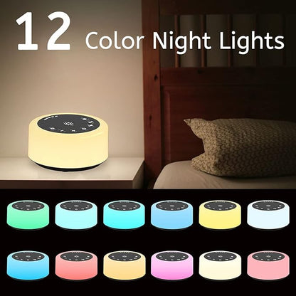 Soother Sleep Sound Machine Night Light White Noise Machine with 30 Soothing Sounds & 12 Color Night Lights for Baby Kids Adults Brown Noise Machine with Timer & Continuous Play for Home Travel Office