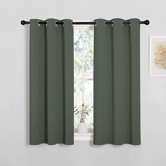 NICETOWN Bedroom Blackout Curtains for Kitchen Window - Window Treatment Thermal Insulated Solid Grommet Sound Reducing for Kitchen/Nursery, Dark Mallard, 2 Panels, W34 x L50