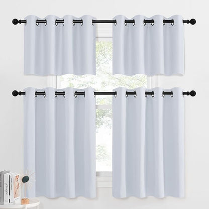 NICETOWN Grayish White Window Panels - Functional Kitchen Curtains Thermal Insulated Eyelet Top Room Darkening Curtain Panels (2 Pieces, W52 x L36 1.2 inches Header)