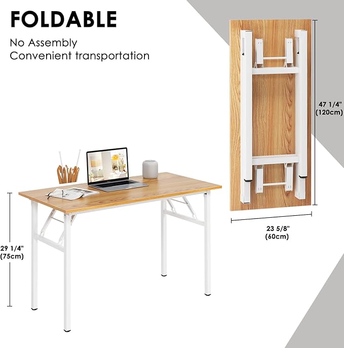 Need Office Computer Desk - 47.2L Sturdy and Heavy Duty Folding Laptop Table,Writing Table/Home Office Desk/Sewing Table,No Assembly Required,Teak&White AC5BW-120-ND