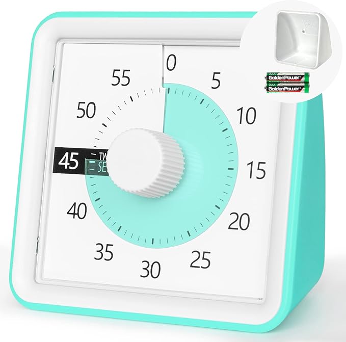 Visual Timer with Protective Case, 60-Minute Countdown Timer for Kids Autism ADHD Classroom Home Office, Countdown Clock for Teaching Work Meeting, Pomodoro Timer for Time Management Education, Mint