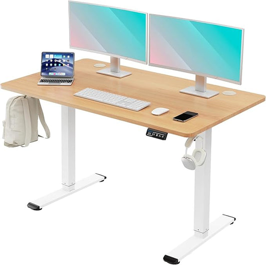 MOUNTUP Height Adjustable Electric Standing Desk Whole-Piece, 48 x 24 Inches Quick Assembly Sit Stand Desk, Stand Up Desk with Memory Controller, Ergonomic Desk, Oak