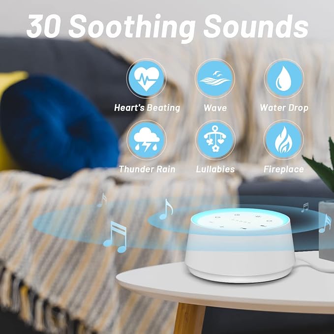 EasyHome Sleep Sound Machine White Noise Machines with 30 Soothing Sounds 12 Adjustable Night Light 10 Adjustment Brightness 32 Levels of Volume 5 Timers and Memory Function Kid Adult Travel