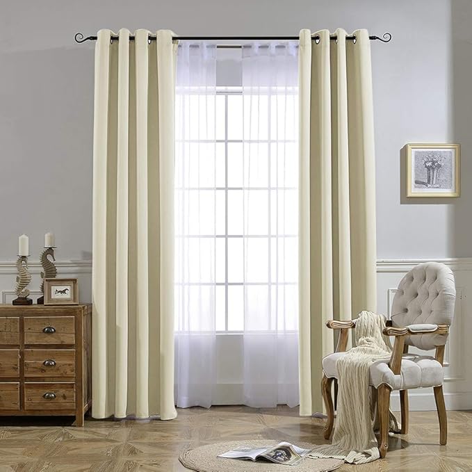 NICETOWN Light Block Window Curtains 84" Length - Home Fashion Thermal Insulated Solid Grommet Room Darkening Window Treatments for Hall Room, Beige, 1 Pair, 52" Wide by 84" Long