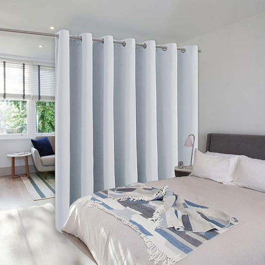 NICETOWN Ceiling Curtains, Room Divider Curtain Screen Partition, Vertical Blind for Sling Door, Blackout Window Curtain, Privacy Blind for Patio (Greyish White, Single Panel, 12.5ft Wide x 9ft Long)