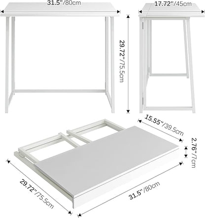 4NM 31.5" Small Folding Desk, Simple Assembly Computer Desk Home Office Desk Study Writing Table for Small Space Offices - All White