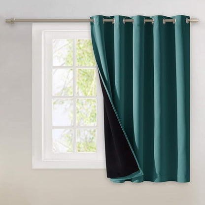 NICETOWN 100% Blackout Patio Sliding Door Curtain, Wide Lined Drape, Keep Warm Drapery, Sliding Glass Door Panel for Night Shift（Sea Teal, 1 Panel, 70 inches Wide x 63 inches Long