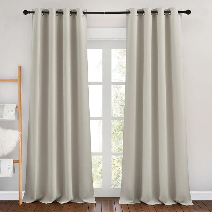 NICETOWN Blackout Curtains for Bedroom 90 inches Long - Window Treatment Thermal Insulated Solid Grommet Room Drapes Sound Reducing for Living Room (Natural, Set of 2, W46 x L90)