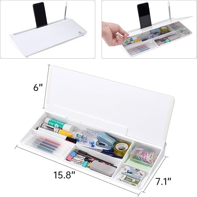 Small Glass Desktop Whiteboard Dry-Erase-Board - Computer Keyboard Stand White Board Surface Pad with Drawer, Desk Organizers with Accessories for Office, Home, School Supplies