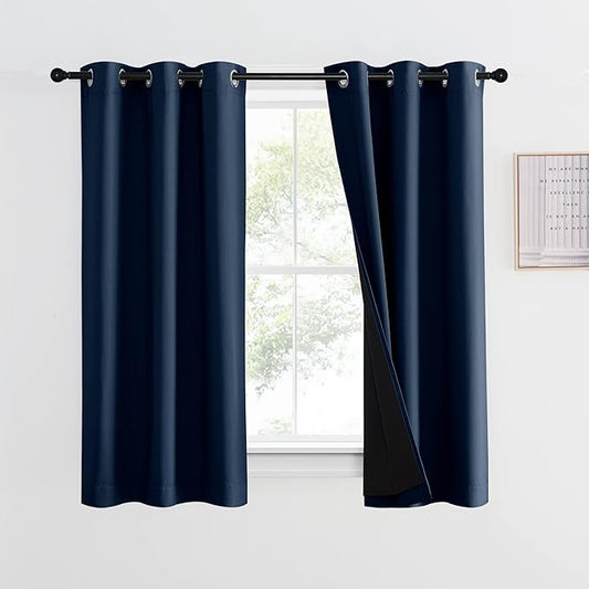 NICETOWN 100% Blackout Curtain with Black Liner, Thermal Insulated 2-Layer Lined Drape, Energy Efficiency Small Window Drapery for Dining Room (Navy, 1 Panel, 42 inches W by 54 inches L)