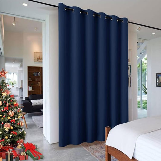 RYB HOME Privacy Room Partition Curtains Blackout Drapes Energy Efficient Odor Reducing Window Treatment for Dorm Studio City Loft Cubicle, 9 ft Tall x 10 ft Wide, Navy Blue, 1 Panel