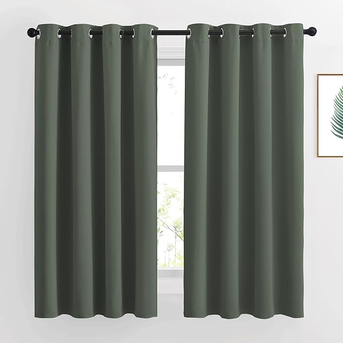 NICETOWN Bedroom Curtains 63 inch Length 2 Panels - Grommet Top Blackout Room Darkening Sound Reduction Privacy Thermal Drapes for Flat/Laundry, Dark Mallard, W52 x L63