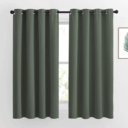 NICETOWN Bedroom Curtains 63 inch Length 2 Panels - Grommet Top Blackout Room Darkening Sound Reduction Privacy Thermal Drapes for Flat/Laundry, Dark Mallard, W52 x L63