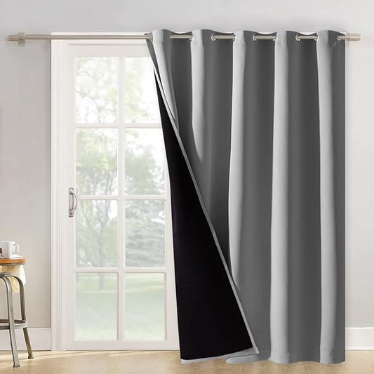 NICETOWN Silver Grey Extra Wide Patio Door Curtain, Super Heavy-Duty Thermal Sliding Glass Door Lined Drape, Privacy Assured 100% Blackout Window Treatment(1 Panel, 62 inches W x 84 inches L)