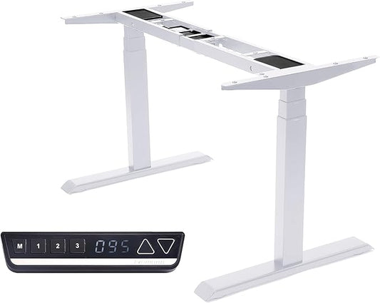 Fromann Electric 3 Tier Legs Dual Motor Standing Desk Frame Sit Stand up Height Adjustable Desk Base for Home and Office (White)