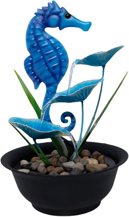 Ferrisland Tabletop Fountain Indoor with LED Lights, Sea Horse 13" H 3-Tier Water Fountain includes Pump and Rocks, Metal Lightweight Compact Desktop Fountain & Decoration for Home Bedroom Office