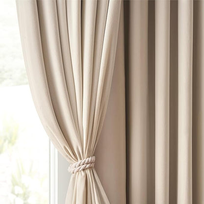 Topfinel 102 Inch Long Curtains for Bedroom Living Room,Blackout Room Darkening Thermal Thick Luxury Velvet Drapes for Sliding Glass Patio Doors,Set 2 Panels,102 in Length,Beige