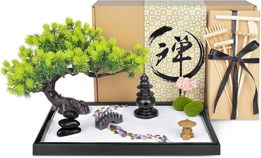 Artcome Japanese Zen Sand Garden for Desk - Home, Office Desk Accessories - Bamboo Crafted Meditation Therapy Tray - Mindful Relaxation and Meditation Tool for Stress Relief - Gift Set