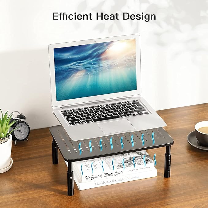 HUANUO Monitor Stand, Monitor Stand Riser 3 Height Adjustable, Monitor Riser with Airflow Vents, Laptop Stand for Desk, Laptop Riser, Desk Organizer for Monitor, 15.6" Laptop, PC, Printer