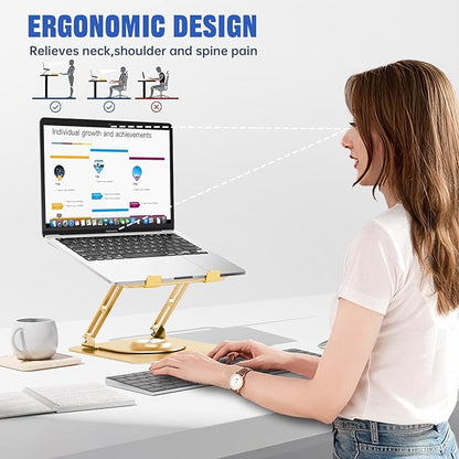 Laptop Stand for Desk, Adjustable Computer Stand with 360° Rotating Base, Ergonomic Laptop Riser for Collaborative Work, Foldable & Portable Laptop Stand, fits for All 10-16" Laptops