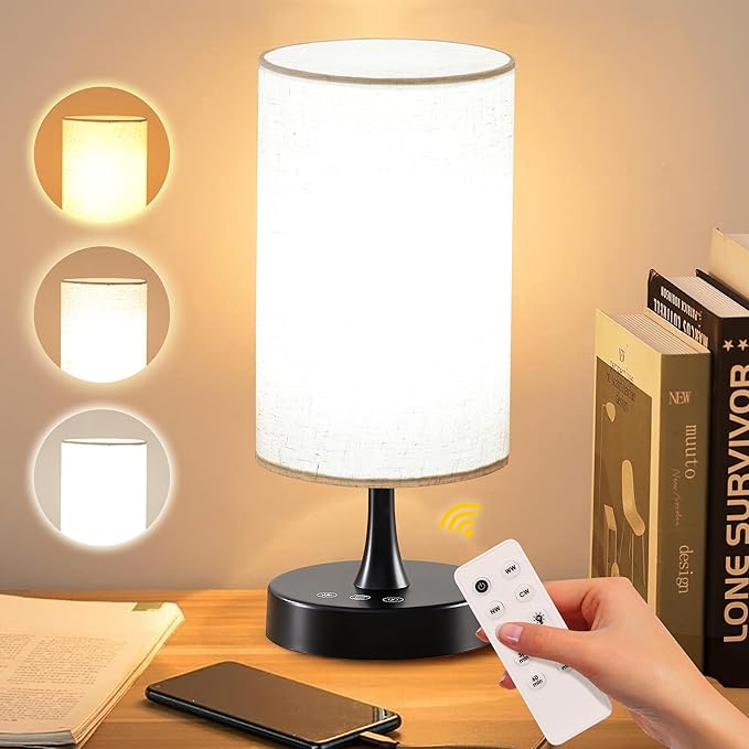 Light Therapy Lamp, 10000 Lux Lamp with Remote Control, 3 Color Temperature & 4 Brightness Level & Timer, Daylight Lamp for Home, Office, Decoration(Black Base Linen Shade)