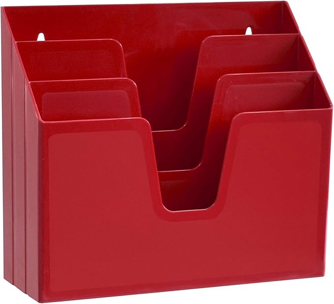 Acrimet Horizontal Triple File Folder Holder Organizer (Solid Red Color)