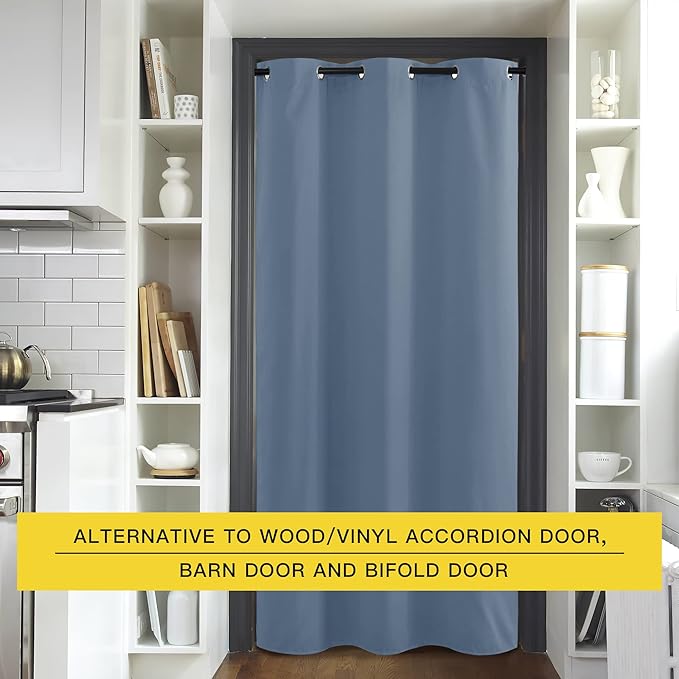 NICETOWN Stone Blue Door Curtain for Doorway Privacy, Curtains 84 Inch Length, Room Divider Curtain Cover, Blackout Temporary Insulated Closet Curtain for Bedroom Closet (1 Panel, 5ft Wide)