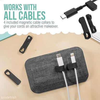 Smartish Magnetic Cord Holder - Bigger Cable Wrangler Organizer with Magnet Clips for Charger Management on Desktop, Nightstand, or Side Table - Holds 6+ Cables - No. 2 Pencil Gray