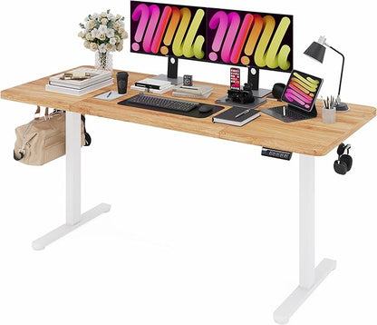 Monomi Electric Standing Desk, 63 x 28 inches Height Adjustable Desk, Ergonomic Home Office Sit Stand Up Desk with Memory Preset Controller (Natural Top/White Frame)